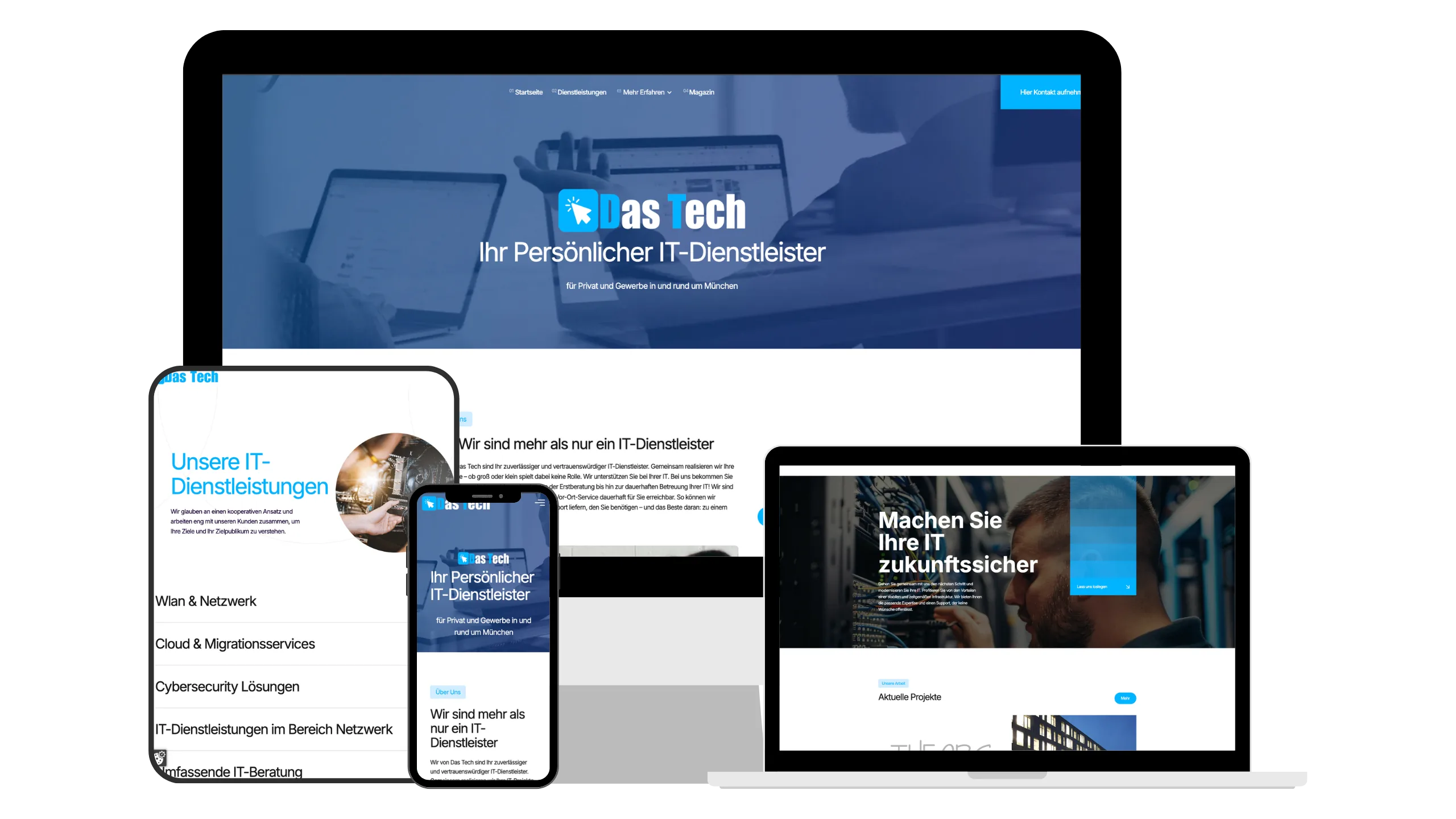 Computer screen showing Das Tech website with the text Ihr Persönlicher IT-Dienstleister.
